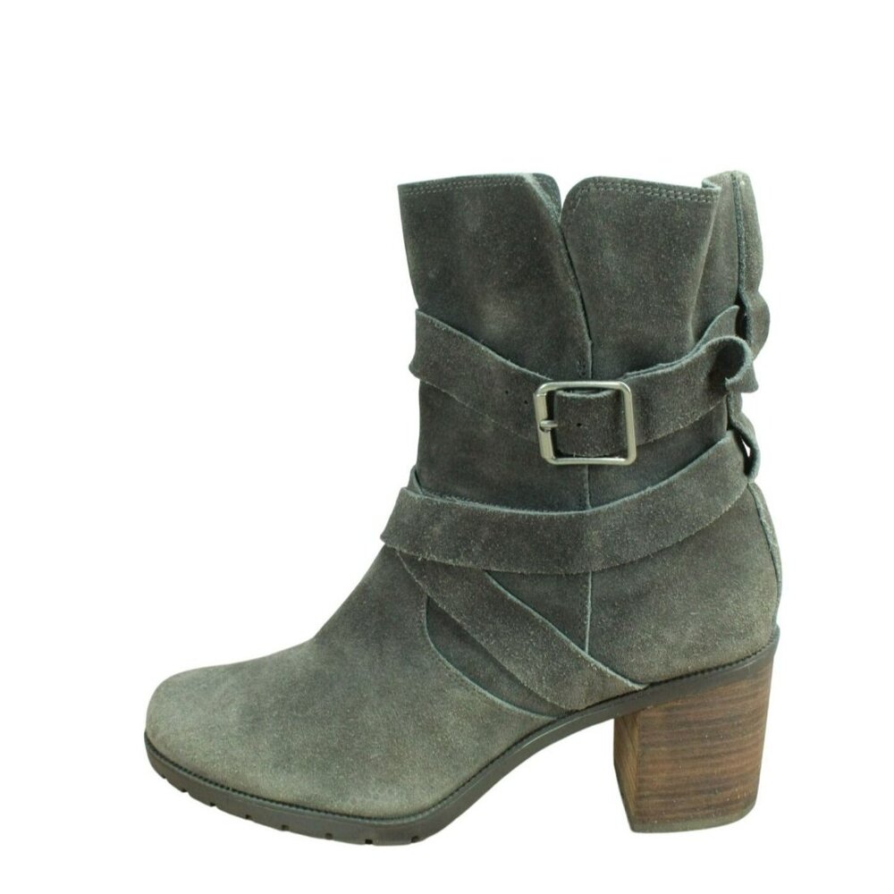 Clarks Doris Gray Suede Side Zip Pull On Casual Ankle Heel Booties Size 11 M
